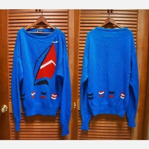 Vintage Boat Sweater, Nautical Sweater, Vintage Sweater Dress Sailboatat Sweater